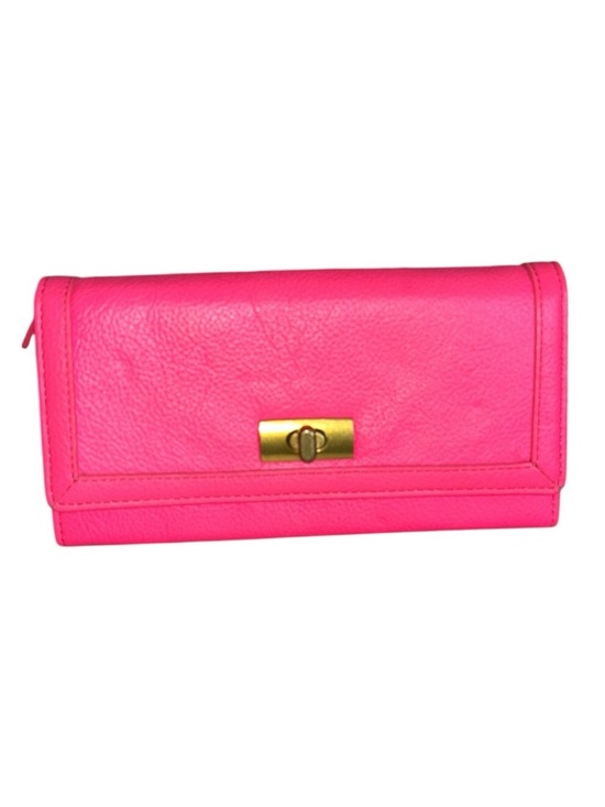 J. Crew Handbags - J.Crew Large Leather Gold Toggle Hot Pink Pebbled Leather  Wallet Clutch